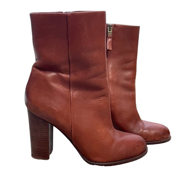 Sam Edelman Shoes - Sam Edelman Dark Cognac Chunky Heel Ankle boots Leather Booties Size 8.5